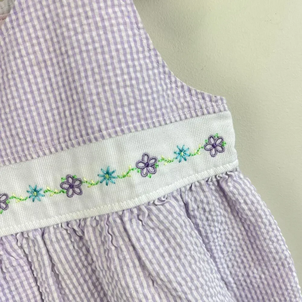 Vintage Y2K Carter's Purple Seersucker Stripe Flower Romper 18 Months